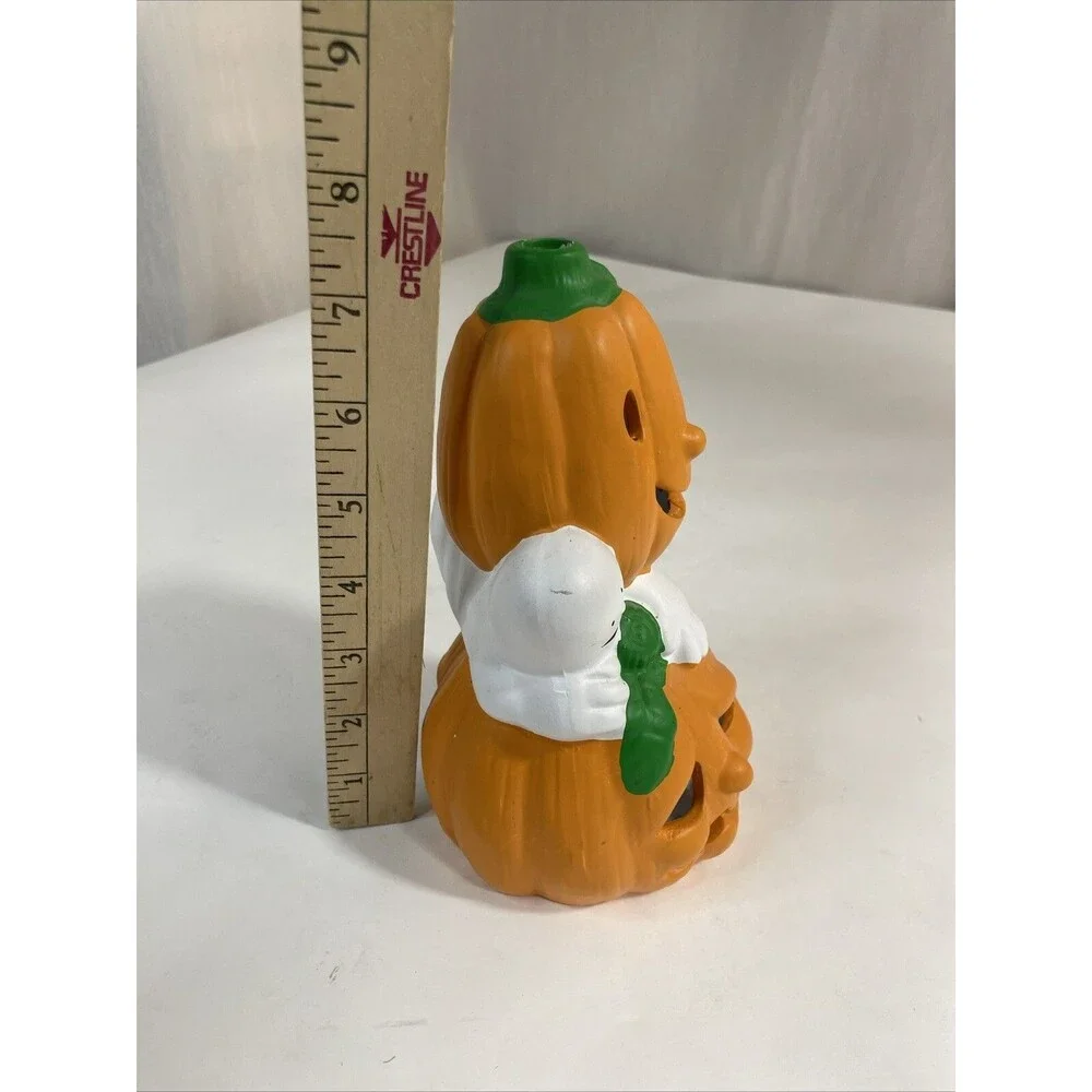 Ceramic Ghost Pumpkin VINTAGE Halloween Candle Holder Decor 7.5” UNUSED
